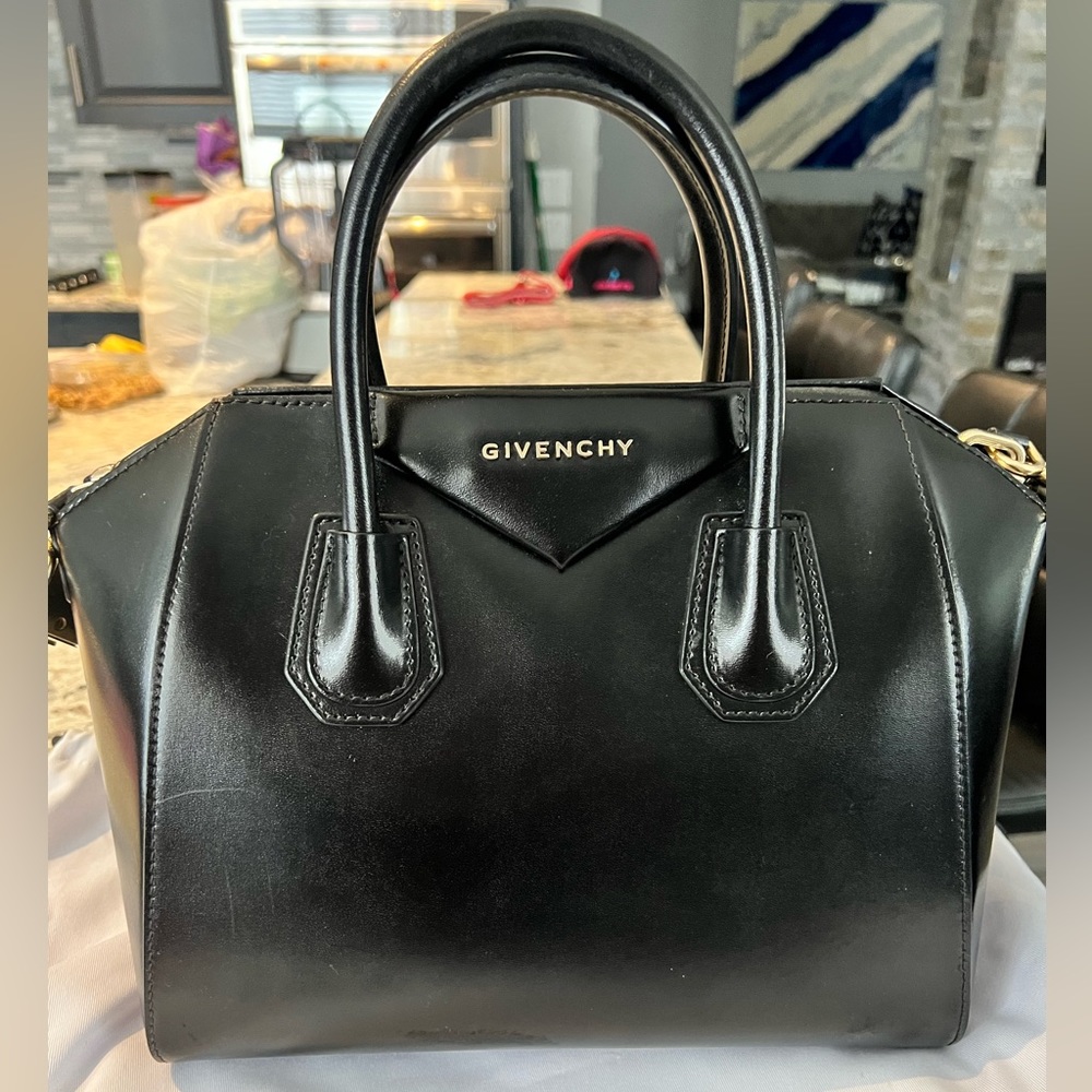 Authentic Black small Antigona satchel bag w/ gold hardware